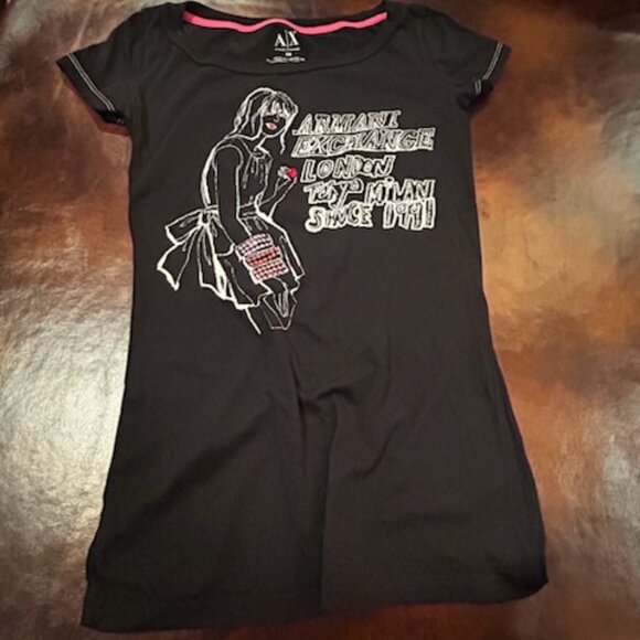 NWOT Vintage Armani Exchange Black Fitted Graphic Tee Cap Sleeve - Picture 7 of 9